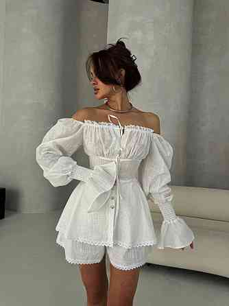 Жіночий стильний романтичний легкий костюм із натурального льону Білий, 42 Одеса