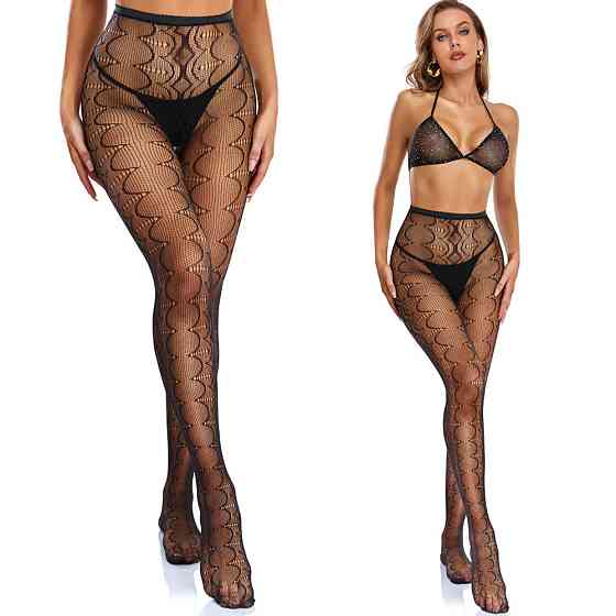 Колготки жіночі в сітку з геометричним малюнком one size чорний Київ