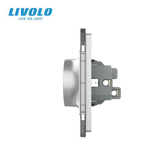 Подвійна електрична розетка в один підрозетник з заземленням LIVOLO, сіра, скляна рамка, 250В 16А (VL-C7CTF16A.TF16A-IP) Коломыя