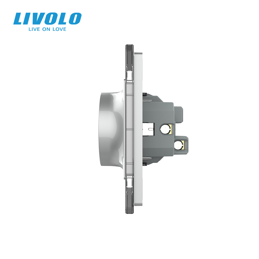 Подвійна електрична розетка в один підрозетник з заземленням LIVOLO, сіра, скляна рамка, 250В 16А (VL-C7CTF16A.TF16A-IP) Коломыя - изображение 5