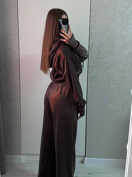 Женский повседневный костюм из качественного велюра двойка Шоколад Одесса - изображение 7