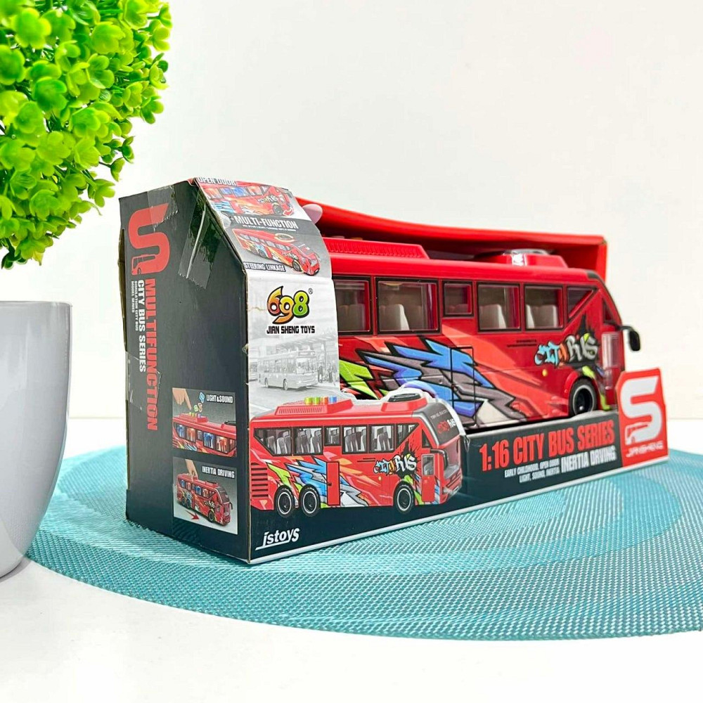 Автобус з інерцією підсвічуванням та звуком відкриваються двері 27см Червоний (JS162BC) Чернігів - фото 6