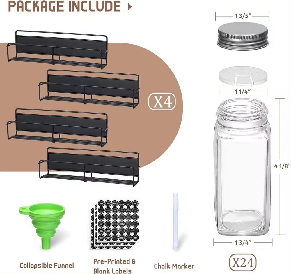 Набір для спецій у комплекті 24 банки та 4 магнітних полиці металеві, чорний Кам'янець-Подільський - фото 2