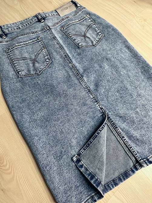 Спідниця джинсова жіноча Vanver 8118 з розрізом ззаду великі розміри блакитна, блакитний, 4О, 40, 112 см, 140 см Київ - фото 14