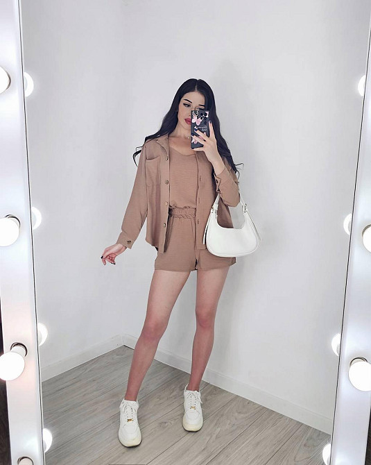 Жіночий легкий костюм-трійка: сорочка, майка та шорти креп жатка Моко, 42/44 Одеса - фото 4