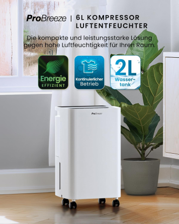 Осушувач повітря Pro Breeze PB-D-26 6 л/добу, бак 2 л, датчик вологості, сушіння білизни, таймер 24 год, 39 дБ, LED-дисплей Київ