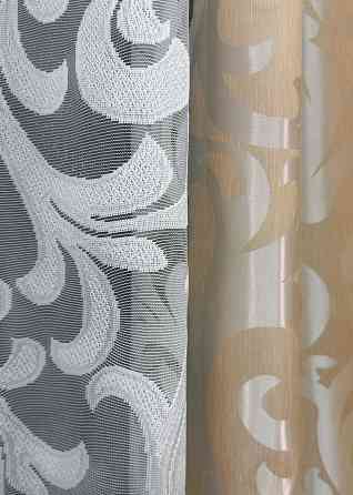 Комплект штор VR-Textil Жаккард Вензель 150х270 2шт и Тюль 600х270 416ш-1147т Бежевый с белым 71-100/5 Киев