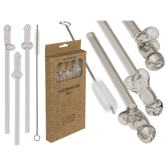 Стеклянные трубочки Glass Drinking Straw Willy (в наборі 4 трубочки та щіточка) Sex Aura Киев