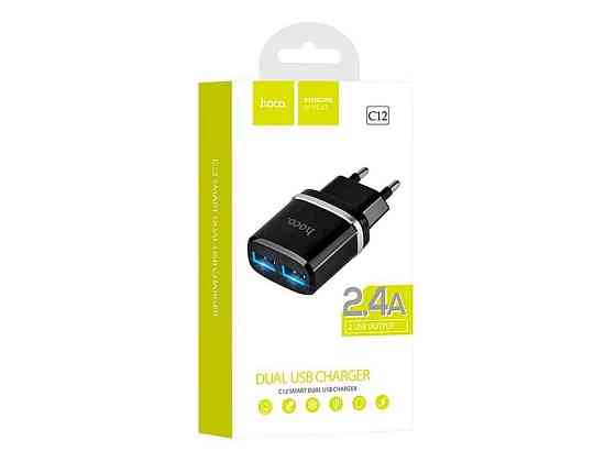 Мережевий зарядний пристрій USB C12 2.4A/2USB/12W чорний ТМ HOCO Київ