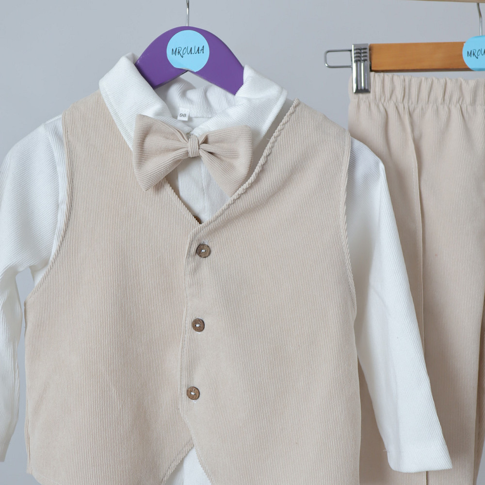 Детский праздничный костюм для мальчика (жилетка+брюки+рубашка+бабочка) Белый БежевыйMROU 86 Каменец-Подольский - изображение 4