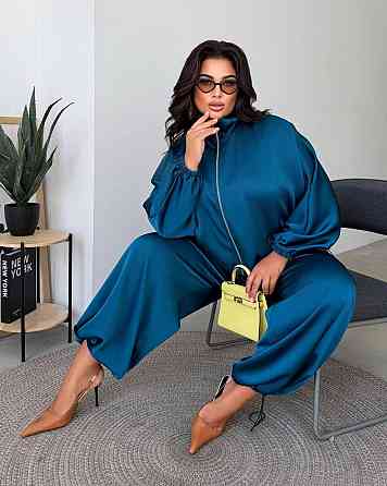 Жіночий костюм Double шовк Армані — бомбер і трансформовані штани, морська хвиля, розмір 54/56 Лубны