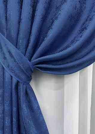 Комплект готових штор VR-Textil Жакард Мармур Al1 № 442ш Синій 150х270 см 2 шт (30-969) Київ