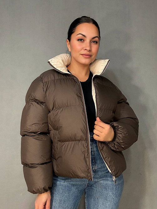 Куртка женская Fashion 3095 короткая пуффер воротник стойка коричневая, коричневый, M Киев - изображение 12