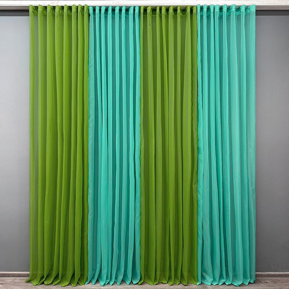 Декоративная гардина из шифона цвет оливковый с бирюзовым 012дк (н115-н117) Киев - изображение 1