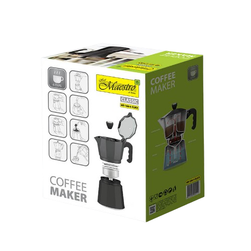 Кавоварка гейзерна 300мл (6 порцій) алюмінієва MR-1666-6-BLACK Espresso Moka Maestro Житомир - фото 6
