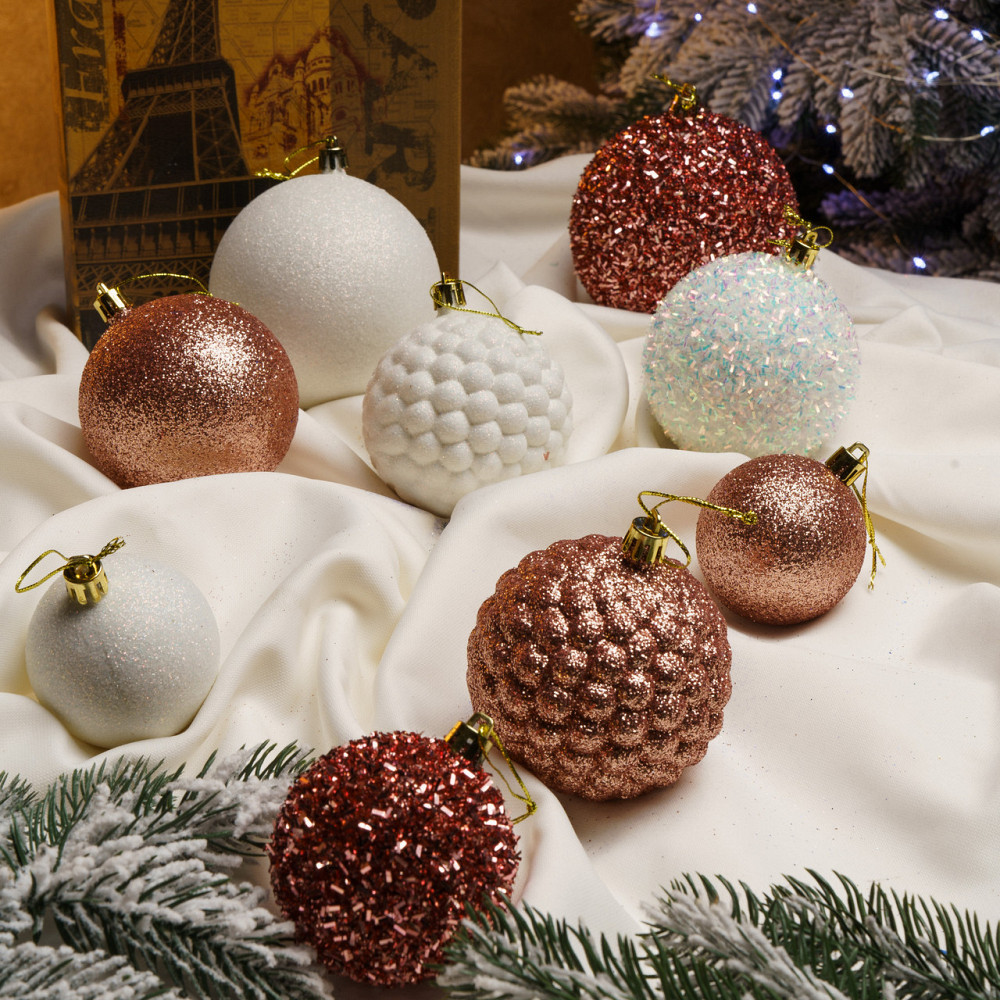 Набор новогодних игрушек на елку «Блеск» 40 шт Розовый елочные игрушки шарики украшения для елки Киев - изображение 4