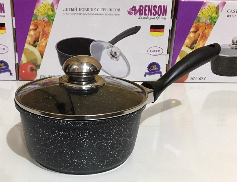 Ковшик с крышкой мрамор 1.4л BN-303 (8) Одесса - изображение 1