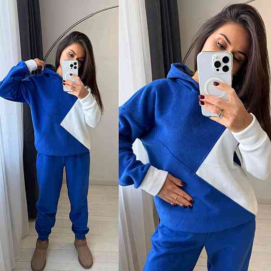 Жіночий теплий костюм-двійка: кофта та штани з двостороннього флісу Синій, 46/48 Одеса