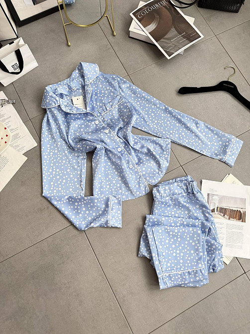 Женский стильный домашний костюм двойка турецкий шелк Голубой, 46/48 Одесса - изображение 2