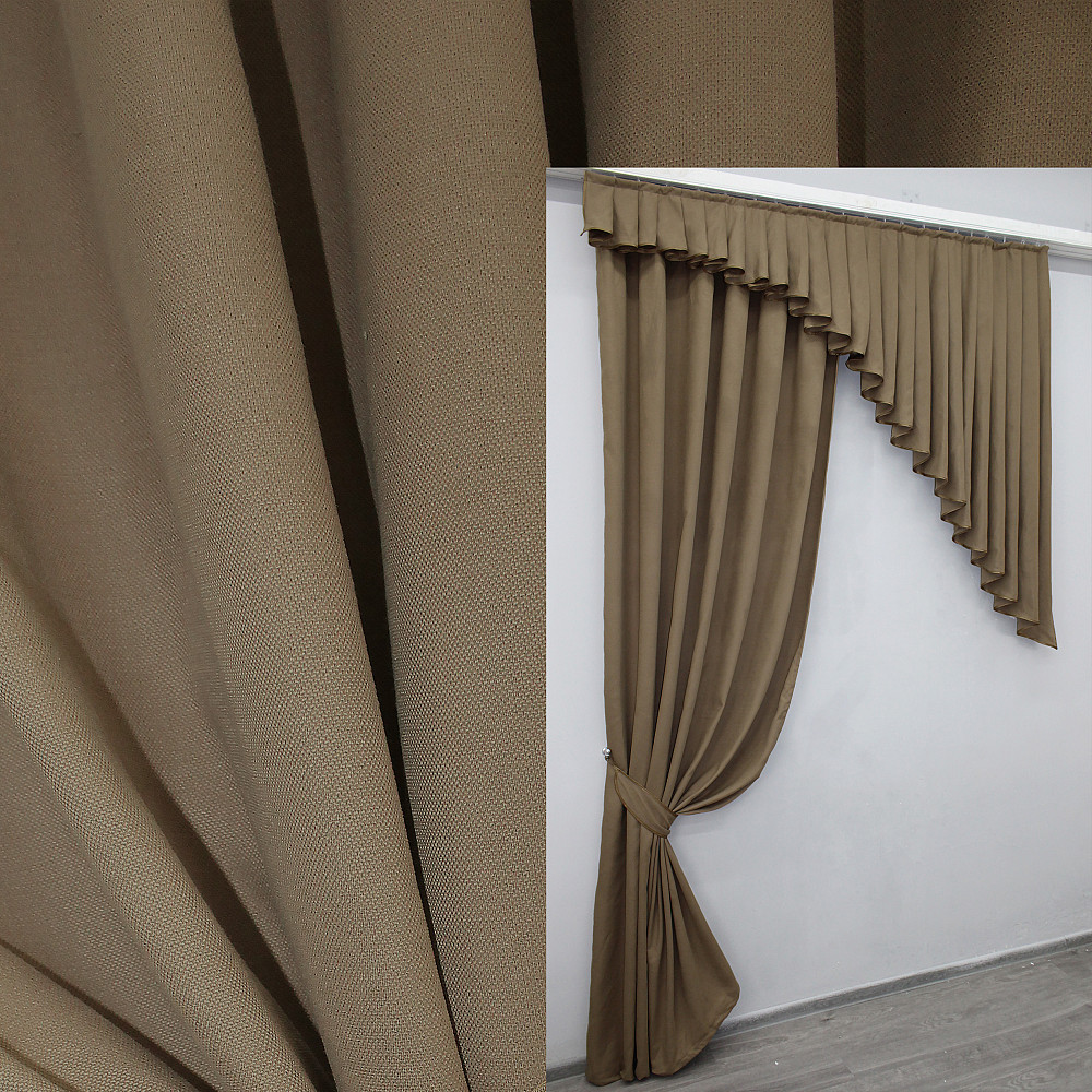 Шторка с ламбрекеном VR-Textil № 039к Темно-бежевый 160х270 см (52-0656) Киев - изображение 1