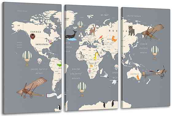 Модульна картина у вітальню/ спальню  Мапа світу   ART-071_3A Київ