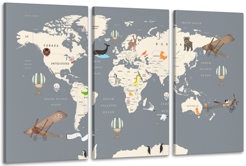 Модульна картина у вітальню/ спальню  Мапа світу   ART-071_3A Київ - фото 1