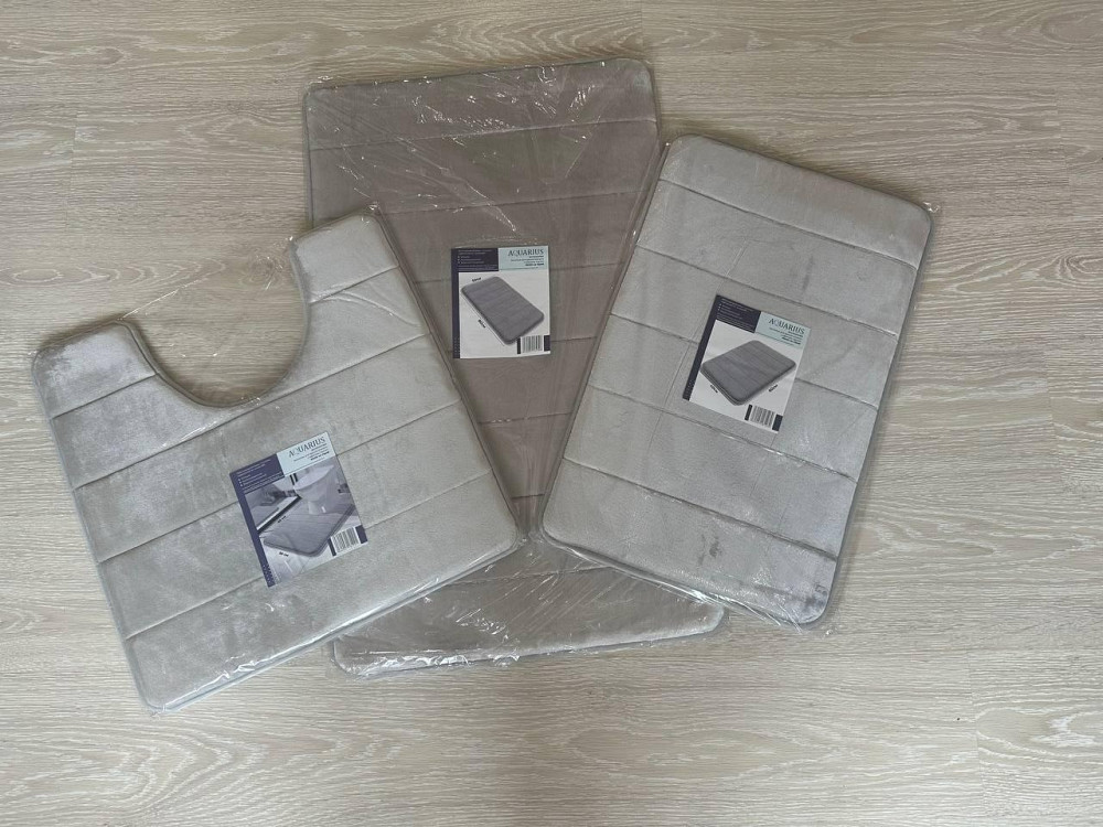 Набор 3 коврика для ванной Aquarius с эффектом памяти 50х80 см, 40х60 см, U-образный 50х50 см Серый в полоску Буча - изображение 16