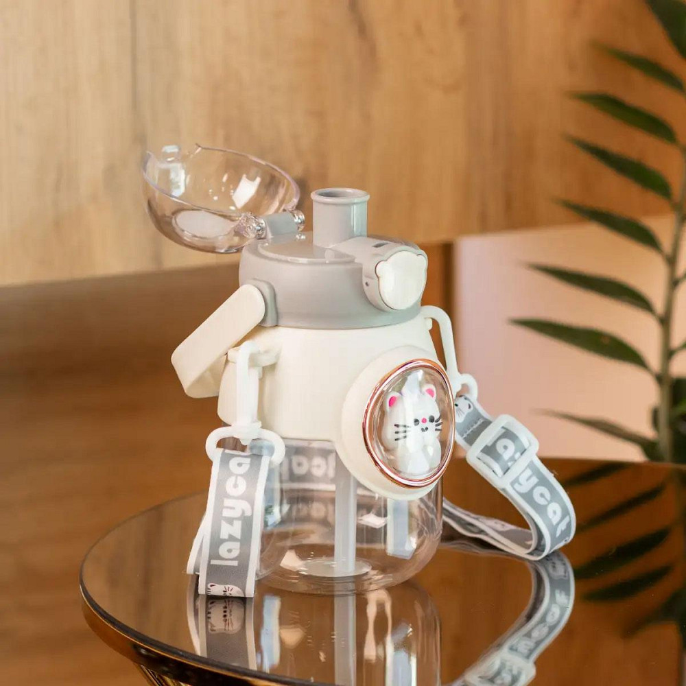 Детская бутылка для воды с трубочкой и ручкой, 820 мл, серый Киев - изображение 2