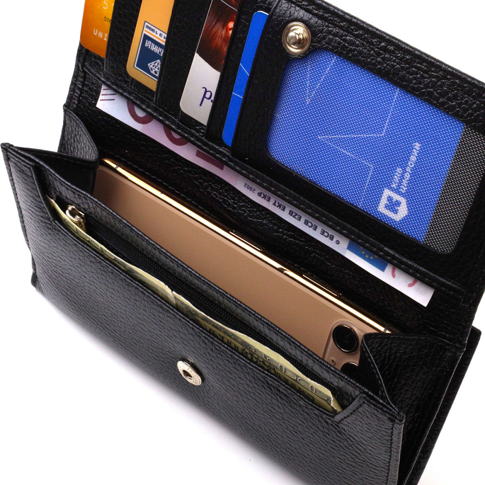 Унікальне портмоне унісекс з натуральної дрібнозернистої шкіри CANPELLINI 21856 Чорне Київ - фото 8