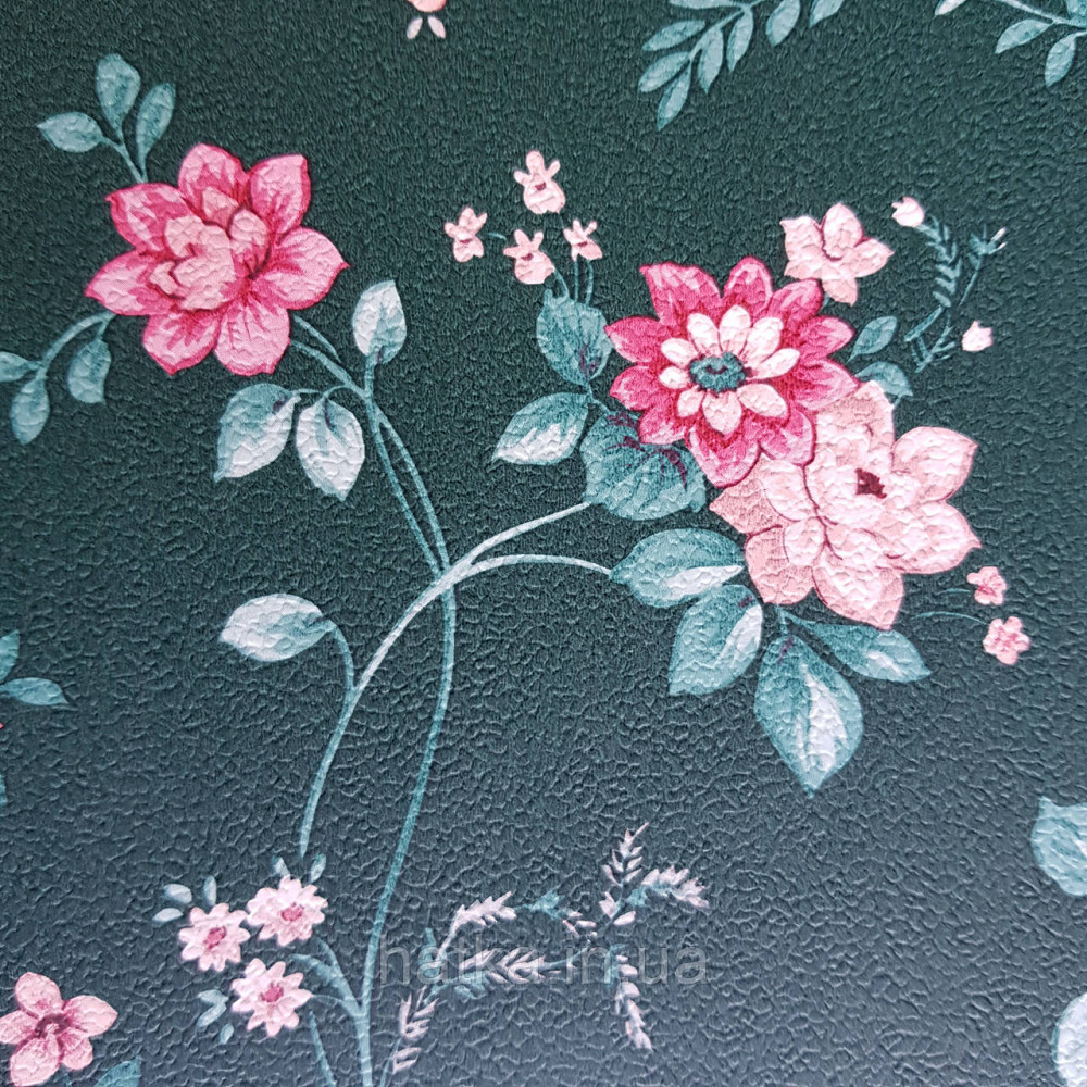 Шпалери вінілові на флізелін 0.53х10.05 м Rasch Textil Petite Fleur 5.квіти рожеві троянди зелені на зеленому Київ - фото 4