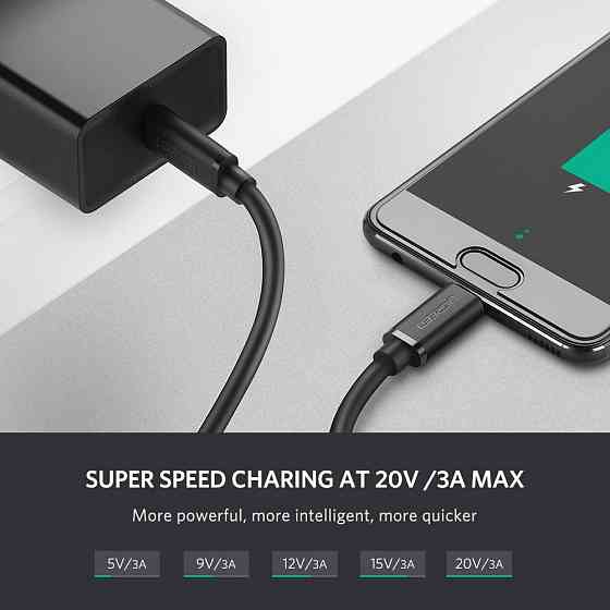 Кабель USB Type-C to Type-C Ugreen US286 з підтримкою PD QC 3.0 (Чорний, 2м) Николаев