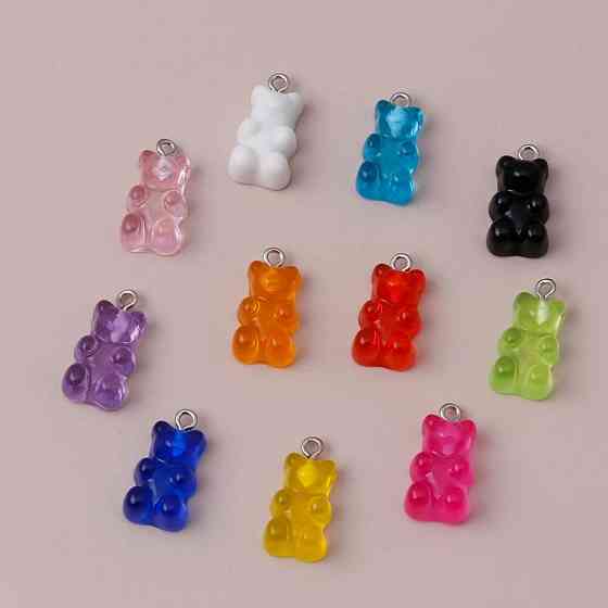 Набор желейных мишек разноцветных - в наборе 10шт., длина 1,6см, смола, цинковый сплав Киев