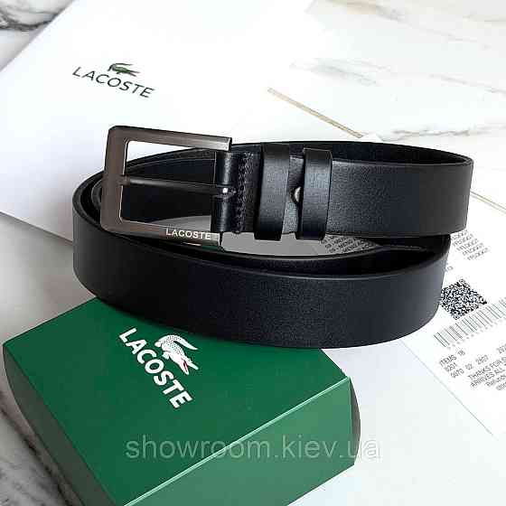 Мужской кожаный брендовый ремень Lacoste (981) черный Киев