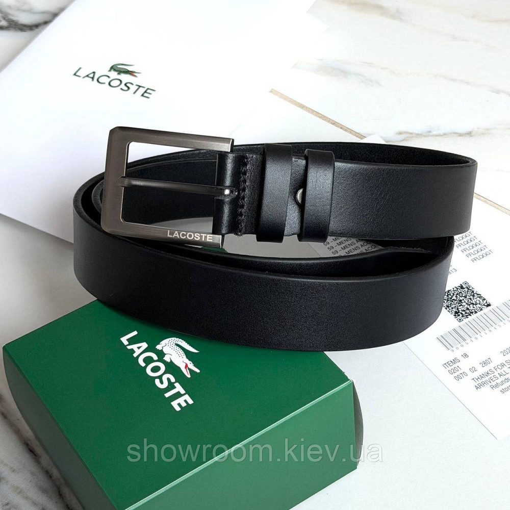 Чоловічий шкіряний брендовий ремінь Lacoste (981) чорний Київ - фото 3