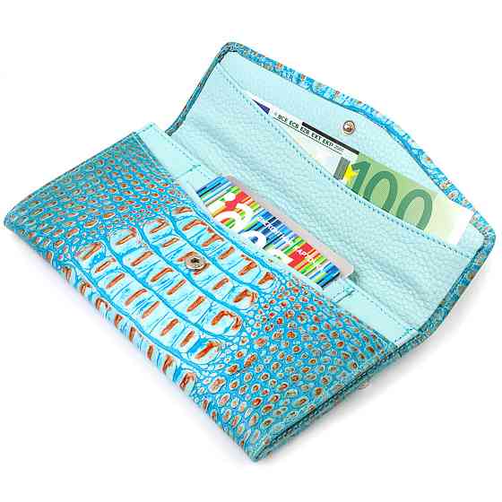 Чудове портмоне для жінок з натуральної шкіри з тисненням під крокодила CANPELLINI 21703 Блакитне Київ