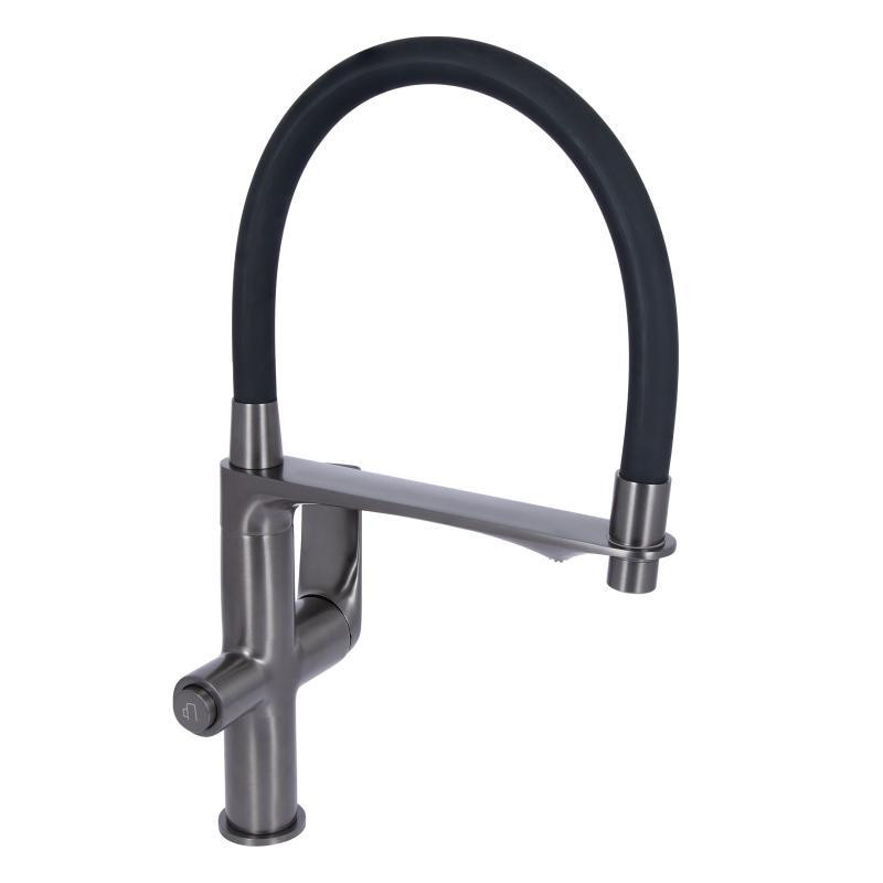 Смеситель для кухни Qtap Vlasta New с гибким изливом с подключением для питьевой воды Gunmetal Black PVD Харьков - изображение 1