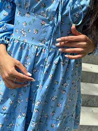 Жіноче софтове плаття на ґудзиках із довгим рукавом Блакитний Квітковий принт XS-S Харків