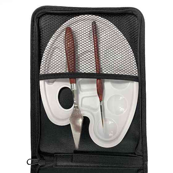 Набір професійних нейлонових пензлів з палітрою та мастихіном в чорному пеналі, 15 шт Кам'янець-Подільський