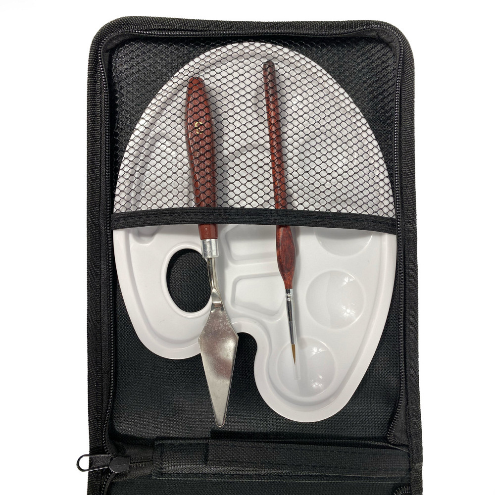 Набор профессиональных нейлоновых кистей с палитрой и мастихином в черном пенале, 15 шт Каменец-Подольский - изображение 5