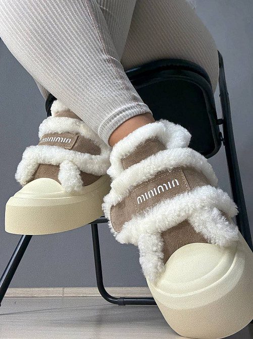 Кеды женские Hengji 15-3 с мехом и опушкой на липучке бежевые, 39, 24,5 см Киев - изображение 9