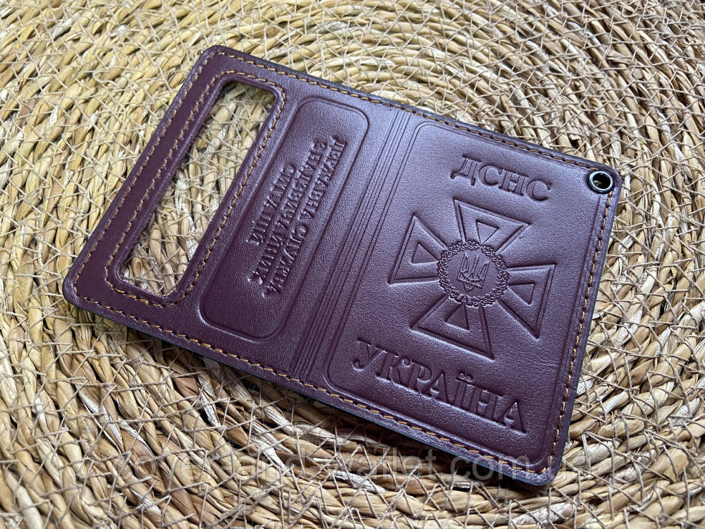 Кожаная обложка на пластиковое удостоверение ДСНС с шевроном Желтый Киев - изображение 2