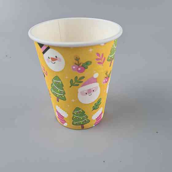 Стаканчики для кофе 250 мл НГ "СНЕГОВИК НА ЖЕЛТОМ" Маэстро h9 (50 шт) Харьков