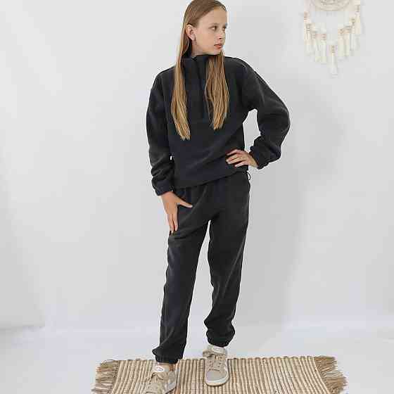 Дитячий флісовий теплий костюм на зиму (толстовка на затяжках+штани)  Графіт Кам'янець-Подільський