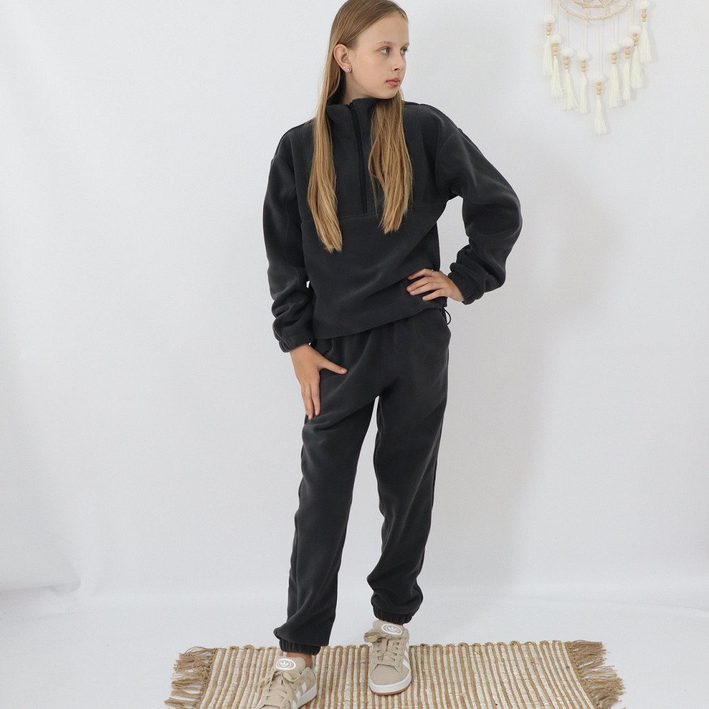 Дитячий флісовий теплий костюм на зиму (толстовка на затяжках+штани)  Графіт Кам'янець-Подільський - фото 3