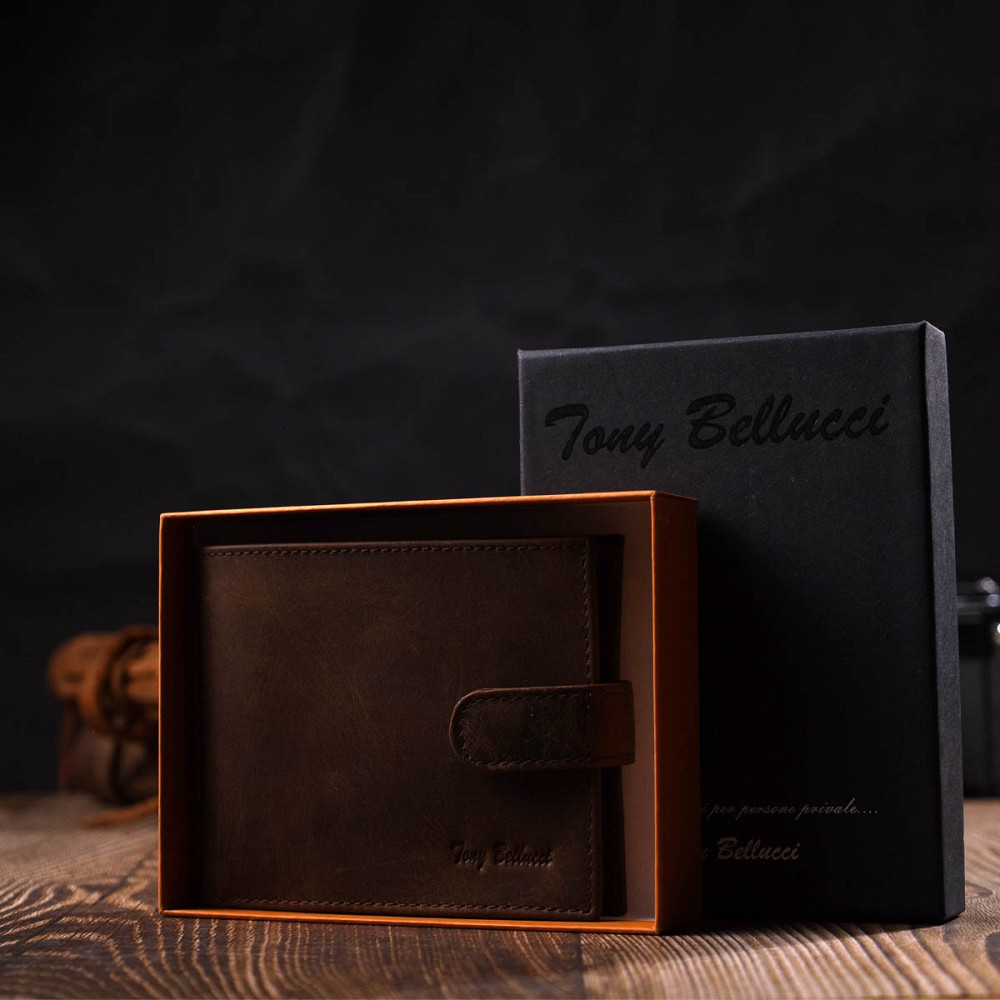 Винтажный мужской кошелек из натуральной кожи Tony Bellucci 22041 Коричневый Киев - изображение 9