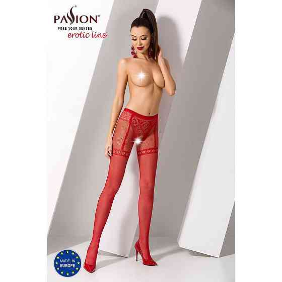 Колготки-бодістокінги Passion S012 One Size, Red, імітація панчіх, пояса та мереживних трусиків Sex Aura Київ
