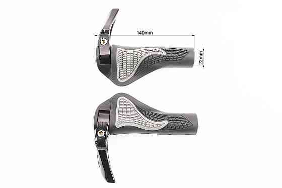 Ручки керма 140мм з затискачем Lock-On, ергономічні з ріжками, чорно-сірі RB-BT1008 Киев