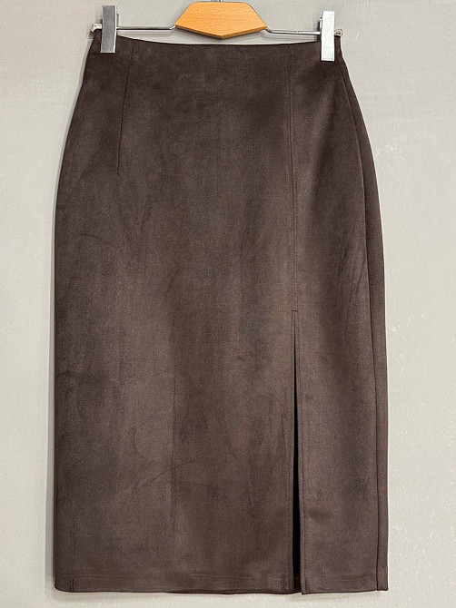 Спідниця жіноча Gritana 125 з розрізом міді пряма під замшу коричнева, коричневий, S Київ - фото 15