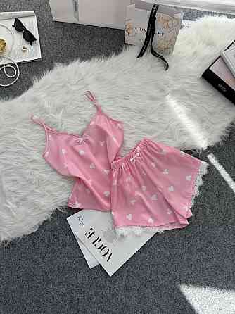 Женская базовая повседневная домашняя шелковая пижама с кружевом Розовый 2, 44/46 Одесса