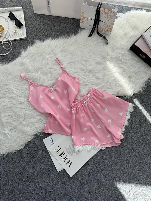 Женская базовая повседневная домашняя шелковая пижама с кружевом Розовый 2, 44/46 Одесса - изображение 5